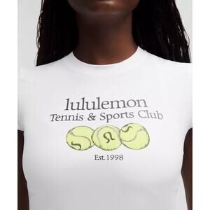 Lululemon XS Organic Cotton Baby Tee Tennis & Sports Club White NWT Preppy 1998